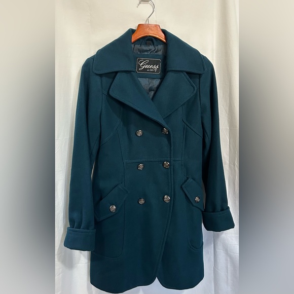 Guess - Women's Teal Pea Coat - Picture 1 of 15
